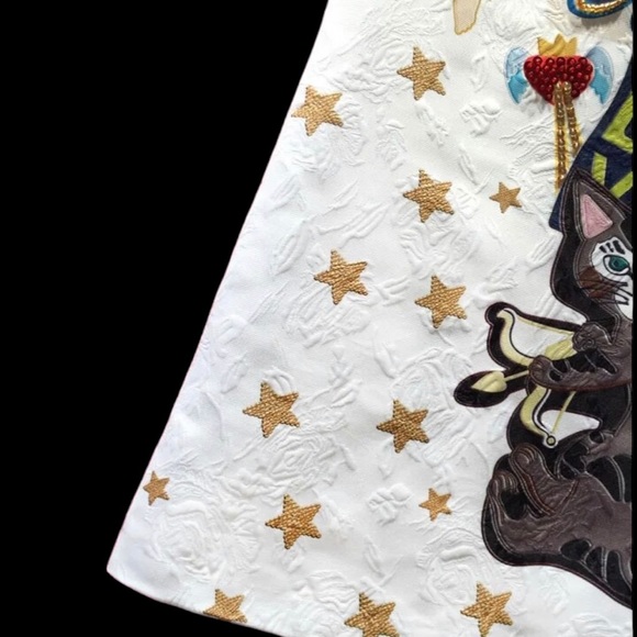 White Brocade Graphic Cat Design Dress - Picture 6 of 11